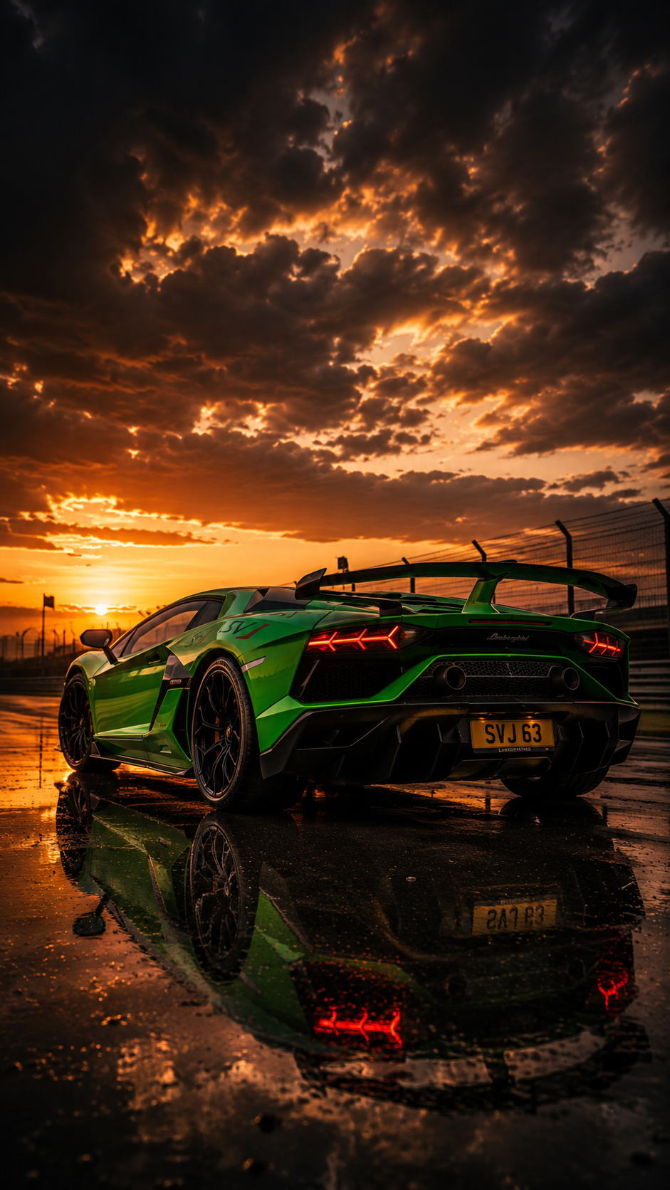 Exemple de création IA : voiture sportive au coucher de soleil