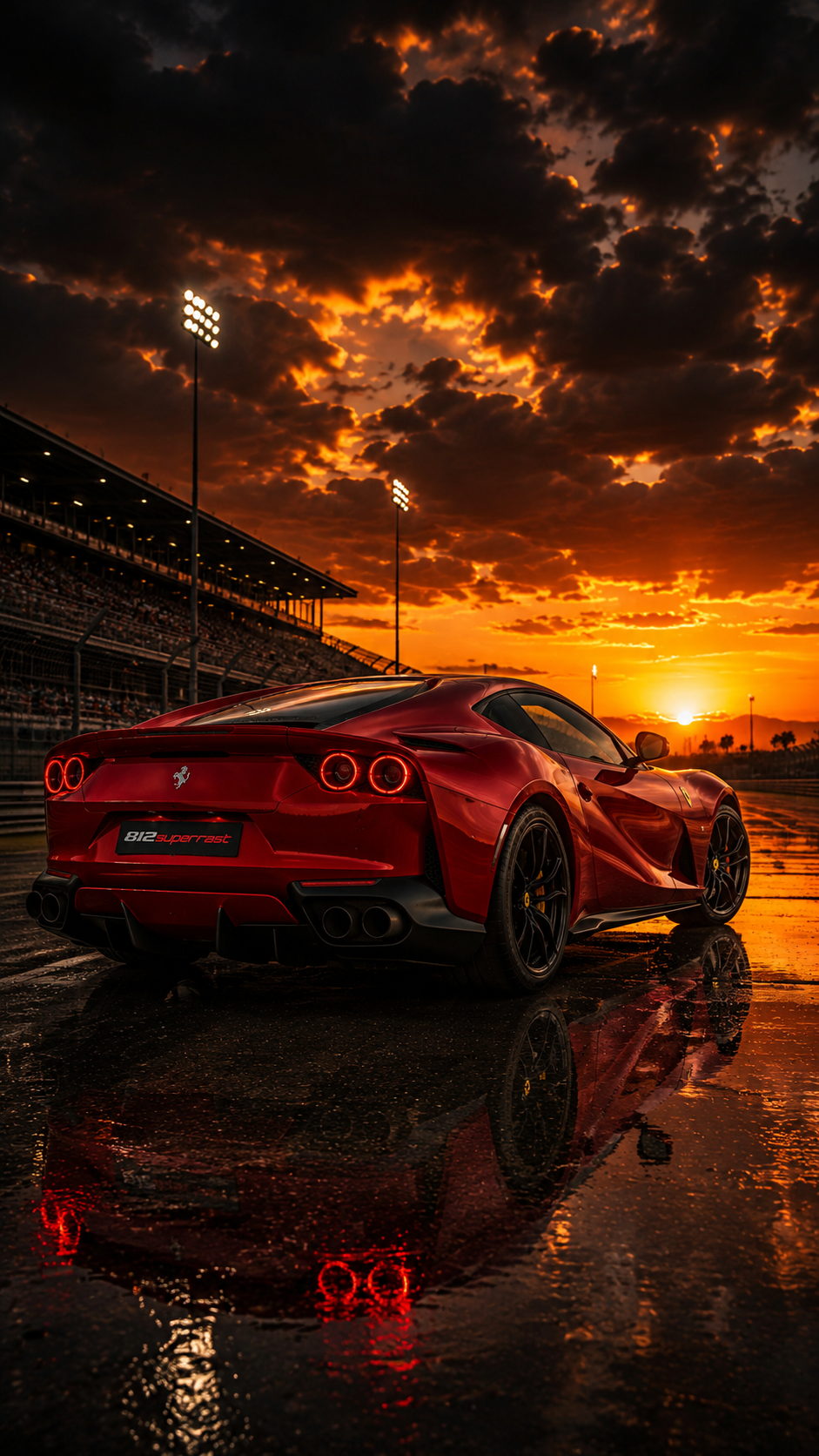 Exemple de création IA : Ferrari au coucher de soleil
